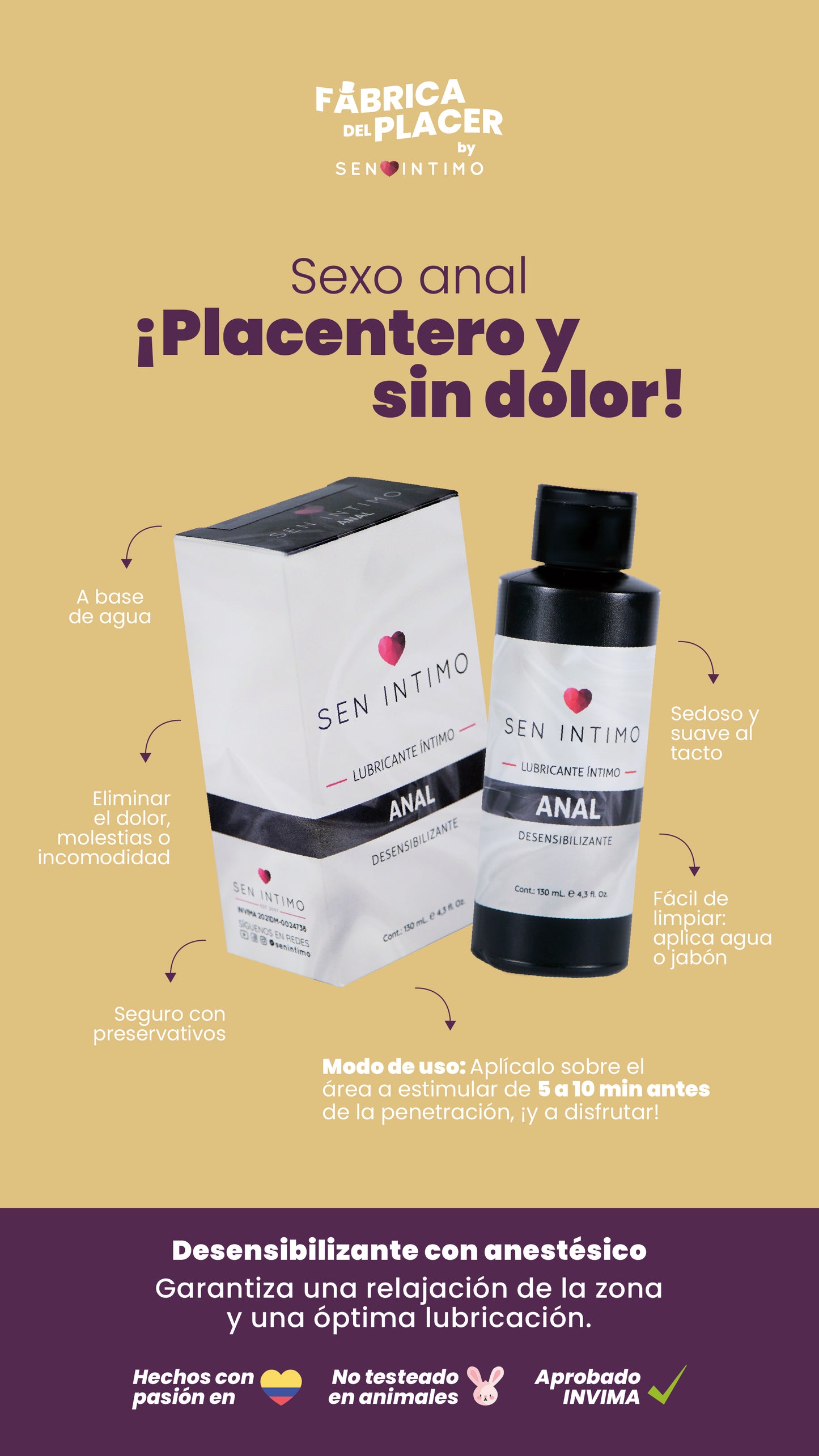 Lubricante Íntimo Anal - Sen Intimo 130Ml