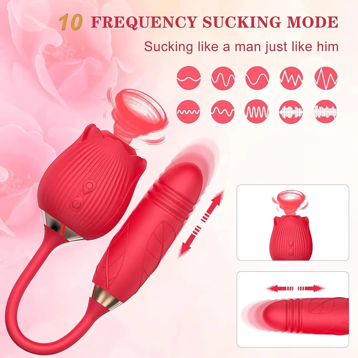 Vibrador Rosa Succionadora y Empuje