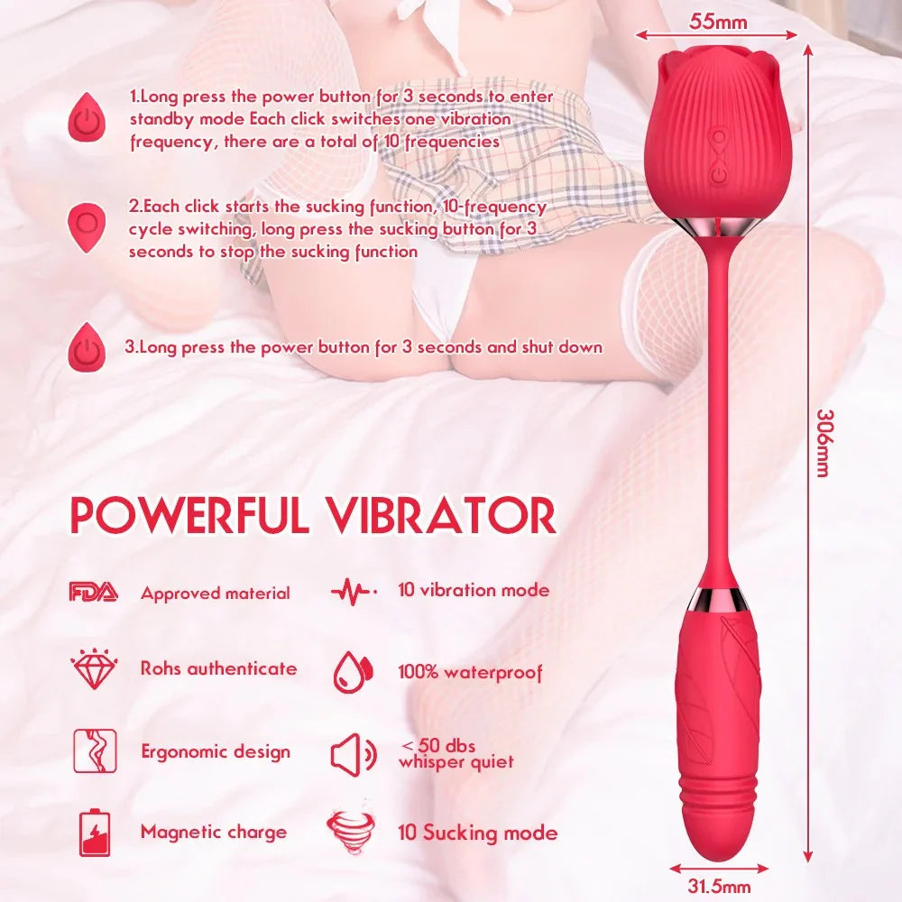 Vibrador Rosa Succionadora y Empuje