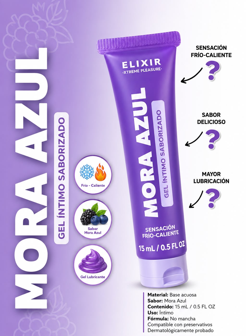 Lubricante Íntimo Saborizado Mora Azul  Elixir